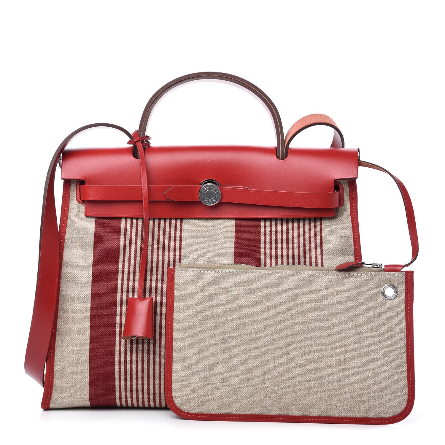 Hermes Vache Hunter Toile H Vibration Herbag Zip 31 PM Bordeaux Ficelle Rouge Piment 1 of 9