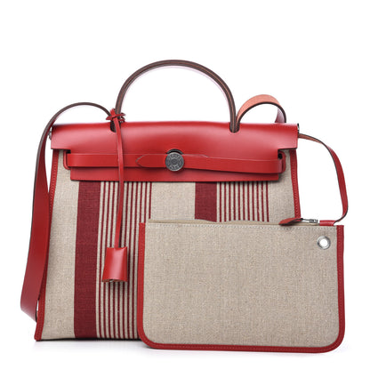 Hermes Vache Hunter Toile H Vibration Herbag Zip 31 PM Bordeaux Ficelle Rouge Piment 1 of 9