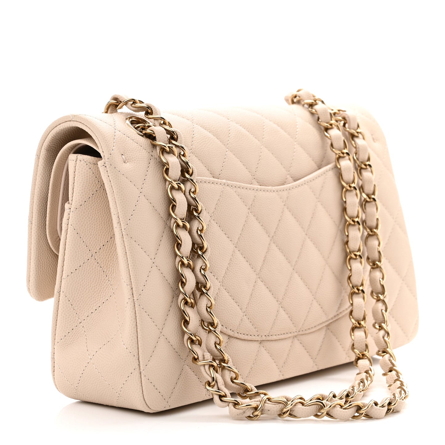 Caviar Quilted Medium Double Flap Light Beige