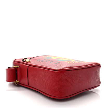 Gucci Grained Calfskin Logo Messenger Bag Hibiscus Red 4 of 9
