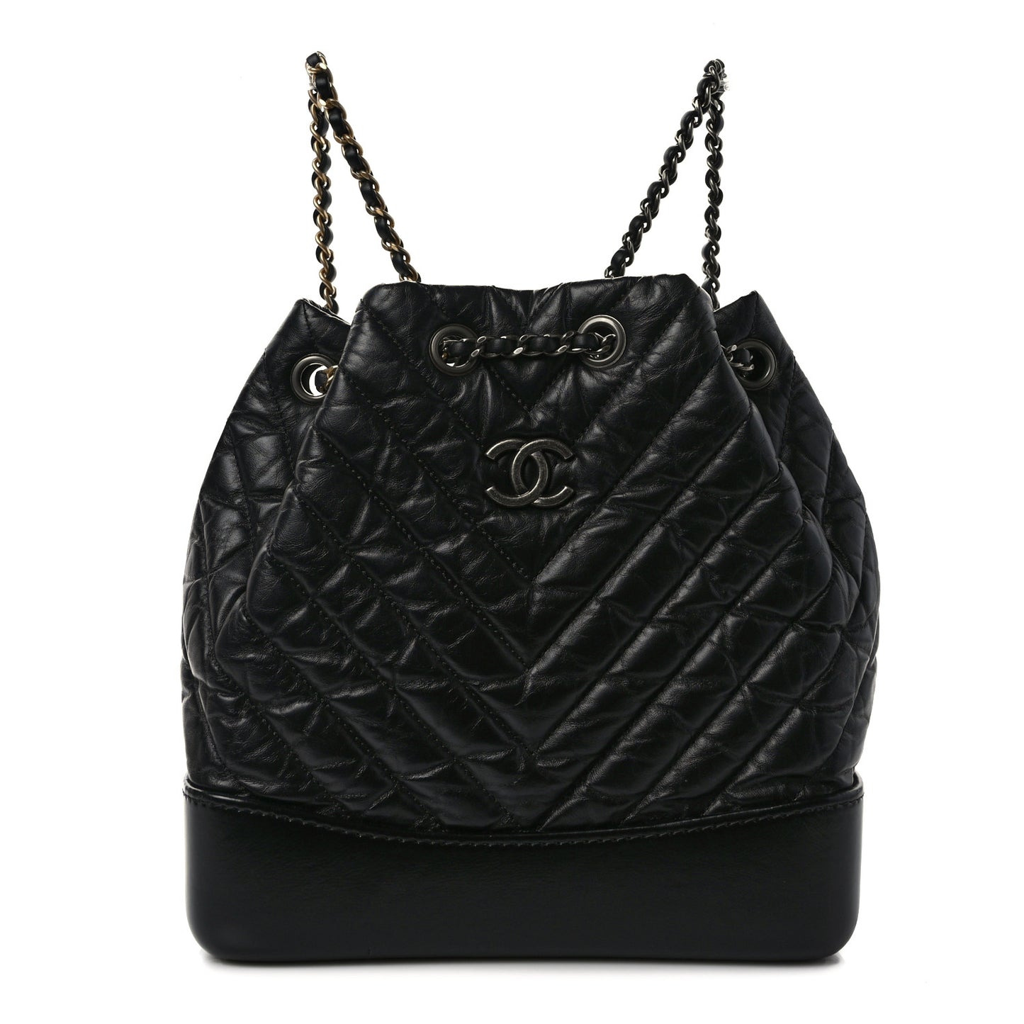 Aged Calfskin Chevron Quilted Small Gabrielle Backpack Black
