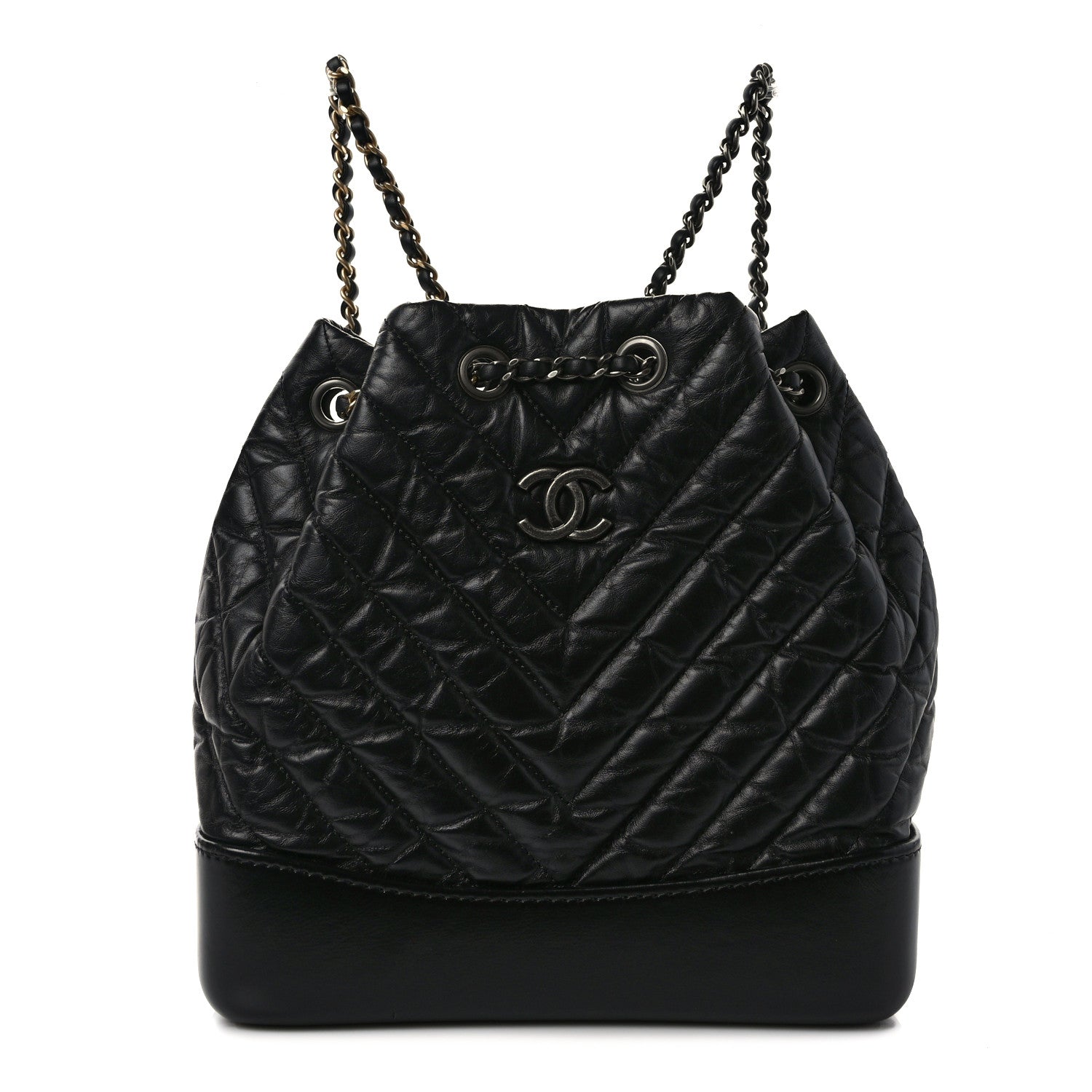 Chanel Aged Calfskin Chevron Quilted Small Gabrielle Backpack Black 1 of 10
