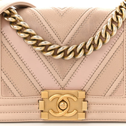 Chanel Caviar Suede Calfskin Chevron Quilted Small Boy Flap Light Pink 7 of 11