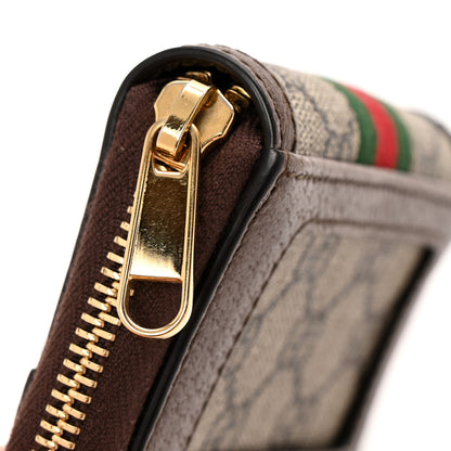 Gucci GG Supreme Monogram Textured Dollar Calfskin Web Ophidia Zip Around Card Case Wallet Beige Ebony New Acero 8 of 8