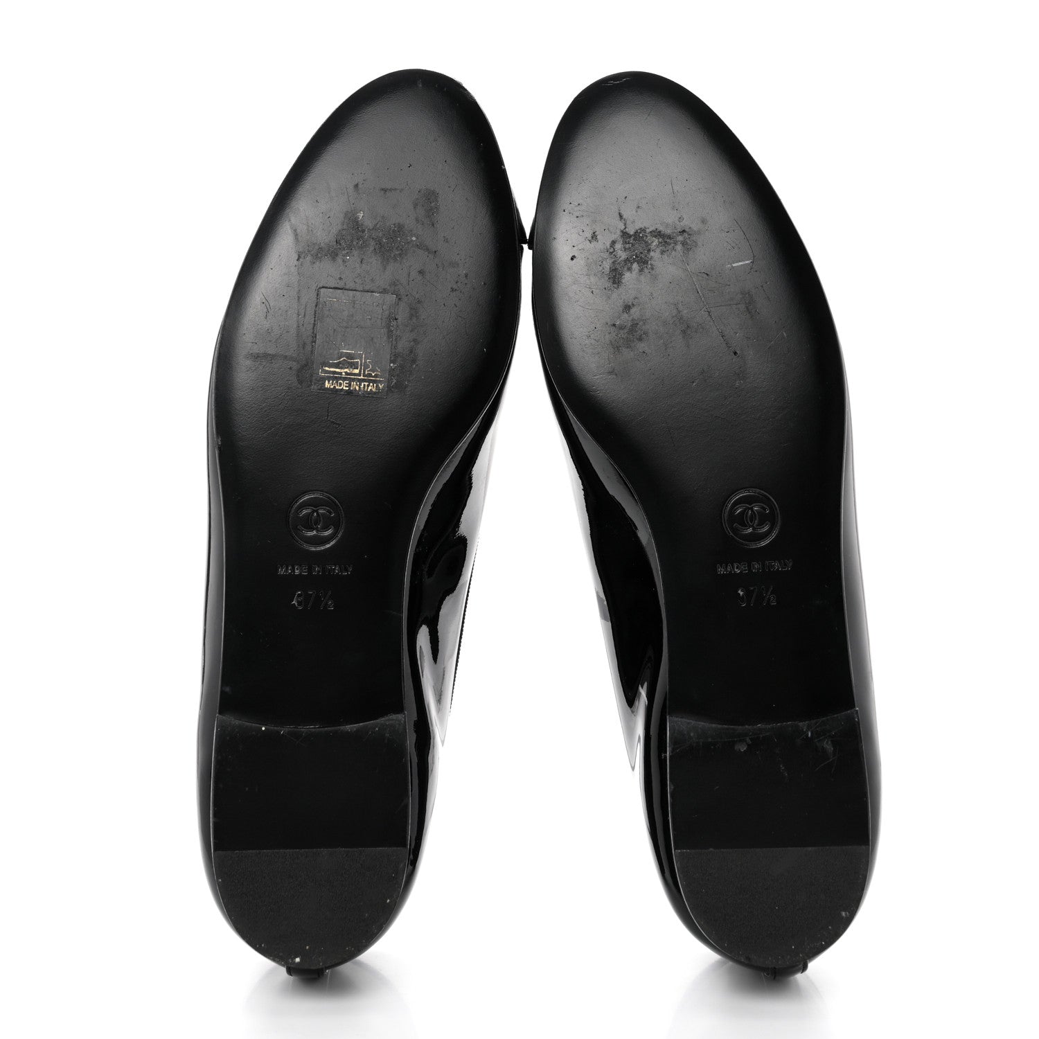 Chanel Patent CC Cap Toe Ballerina Flats 37.5 Black 5 of 9