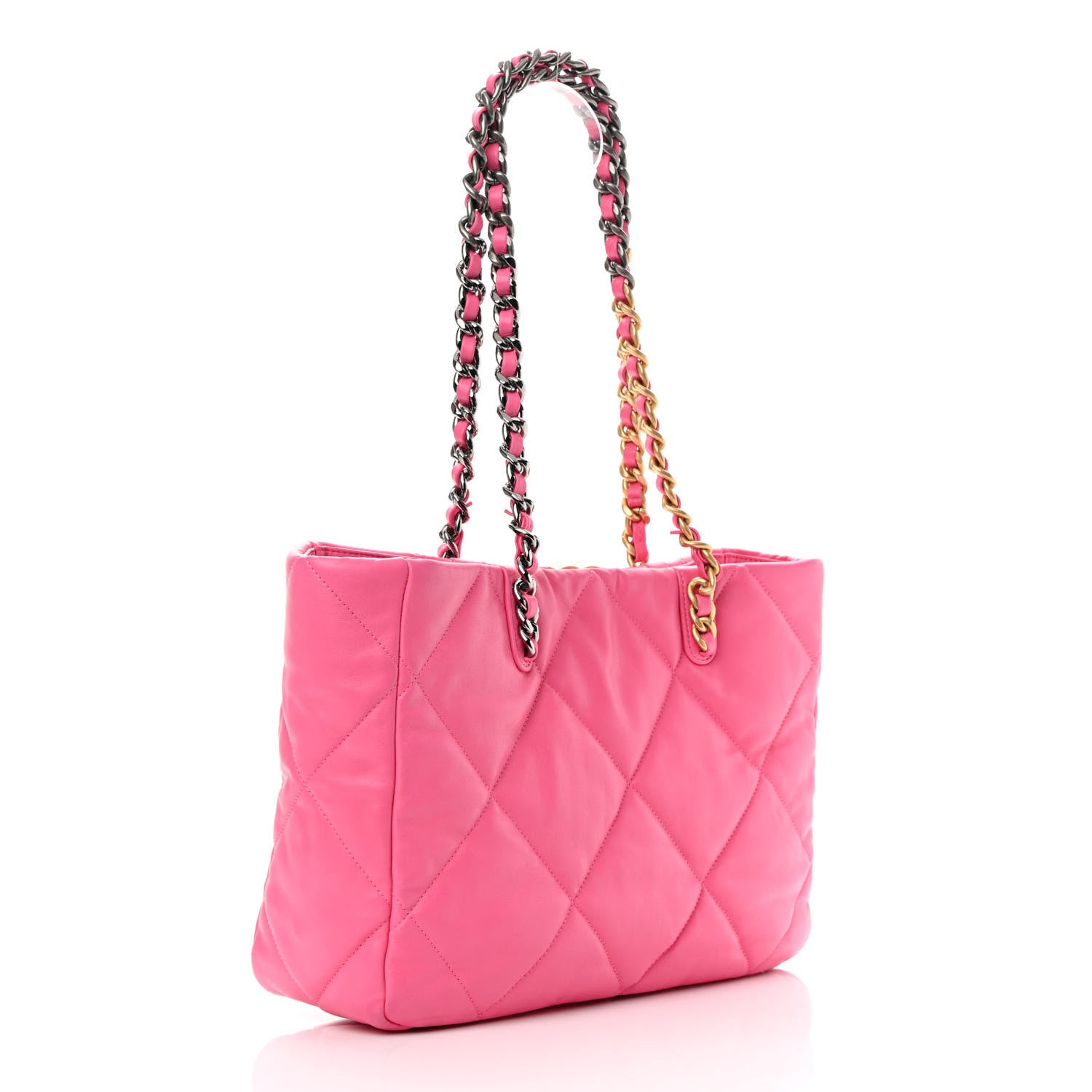 Chanel Lambskin Quilted Chanel 19 East West Shopping Bag Dark Pink 3 of 12
