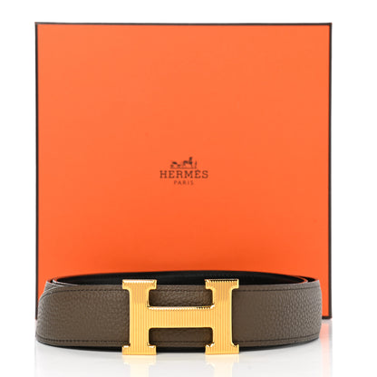 Hermes Togo Box 42mm Strie H Belt 95 Black Eucalyptus 10 of 10