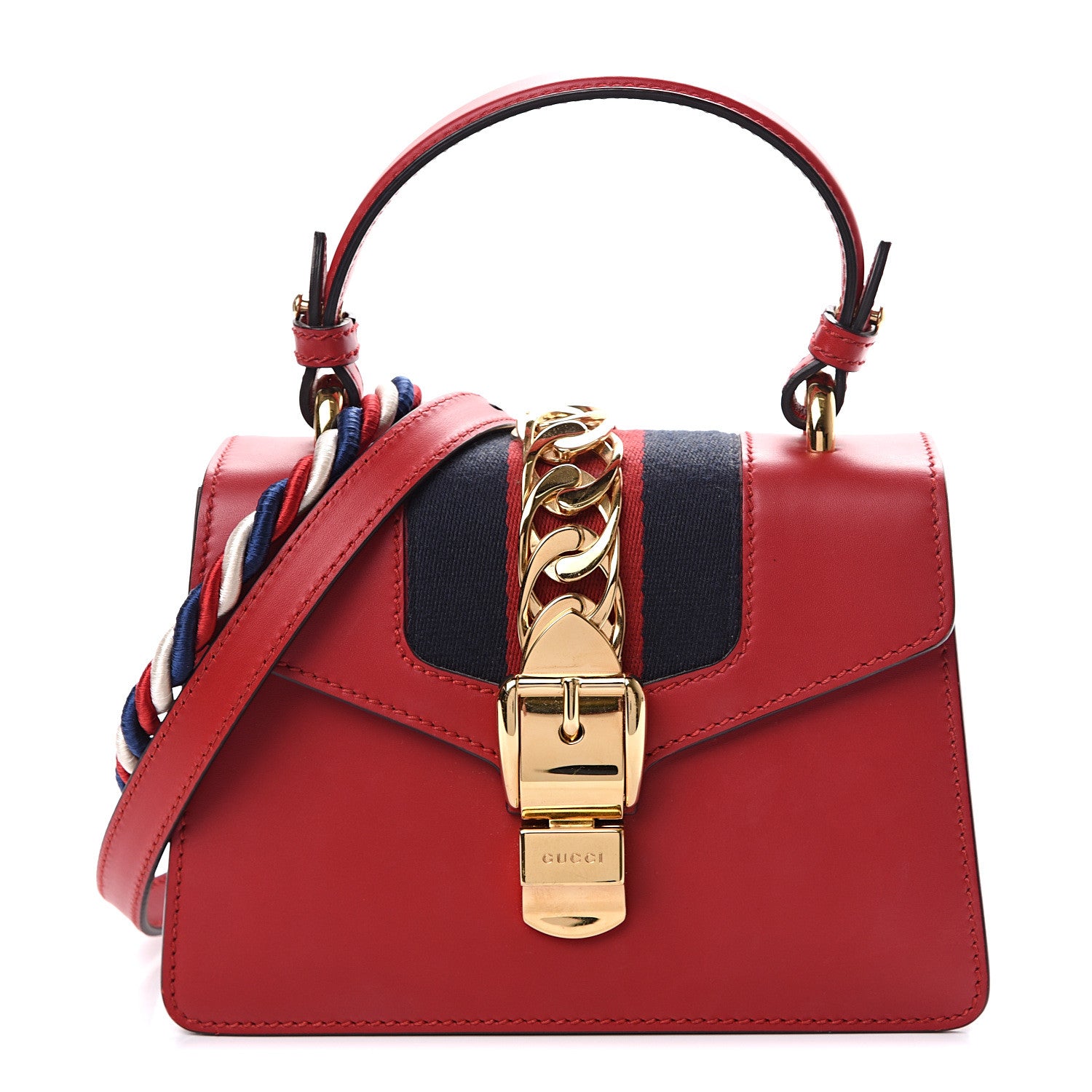 Gucci Calfskin Mini Sylvie Top Handle Bag Hibiscus Red 1 of 9