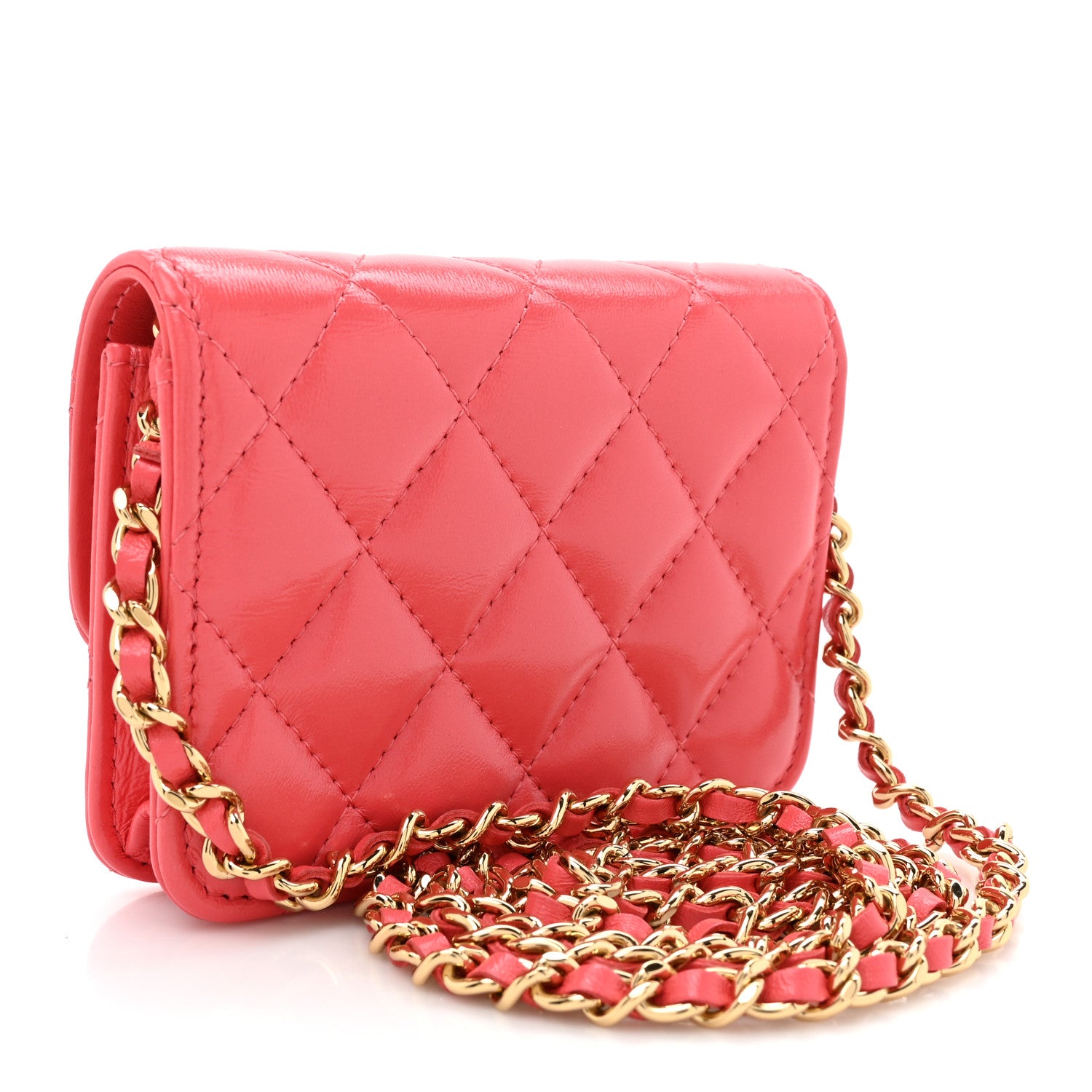 Chanel Shiny Lambskin Quilted Card Holder On Chain Pink 3 of 11