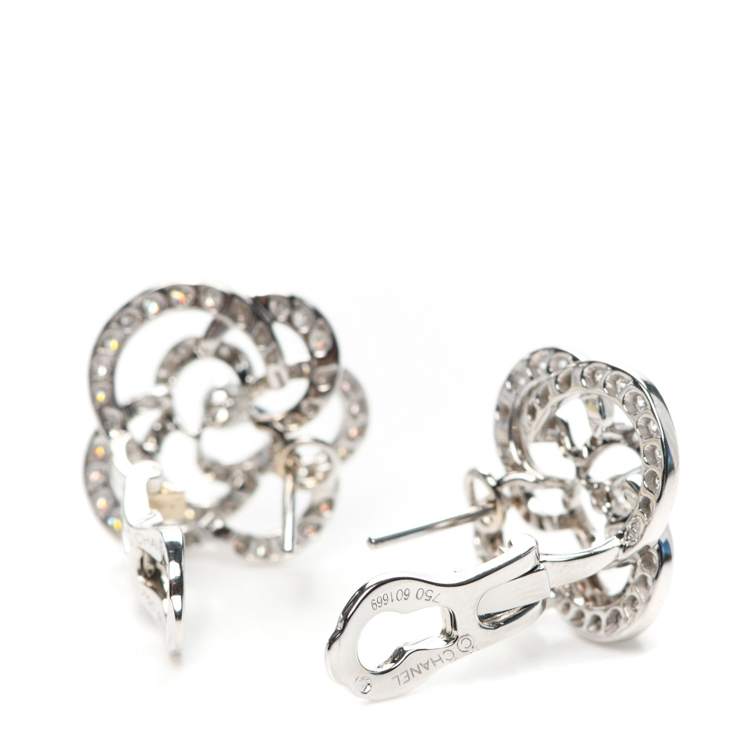 Chanel 18K White Gold Diamond Fil de Camelia Earrings 2 of 3