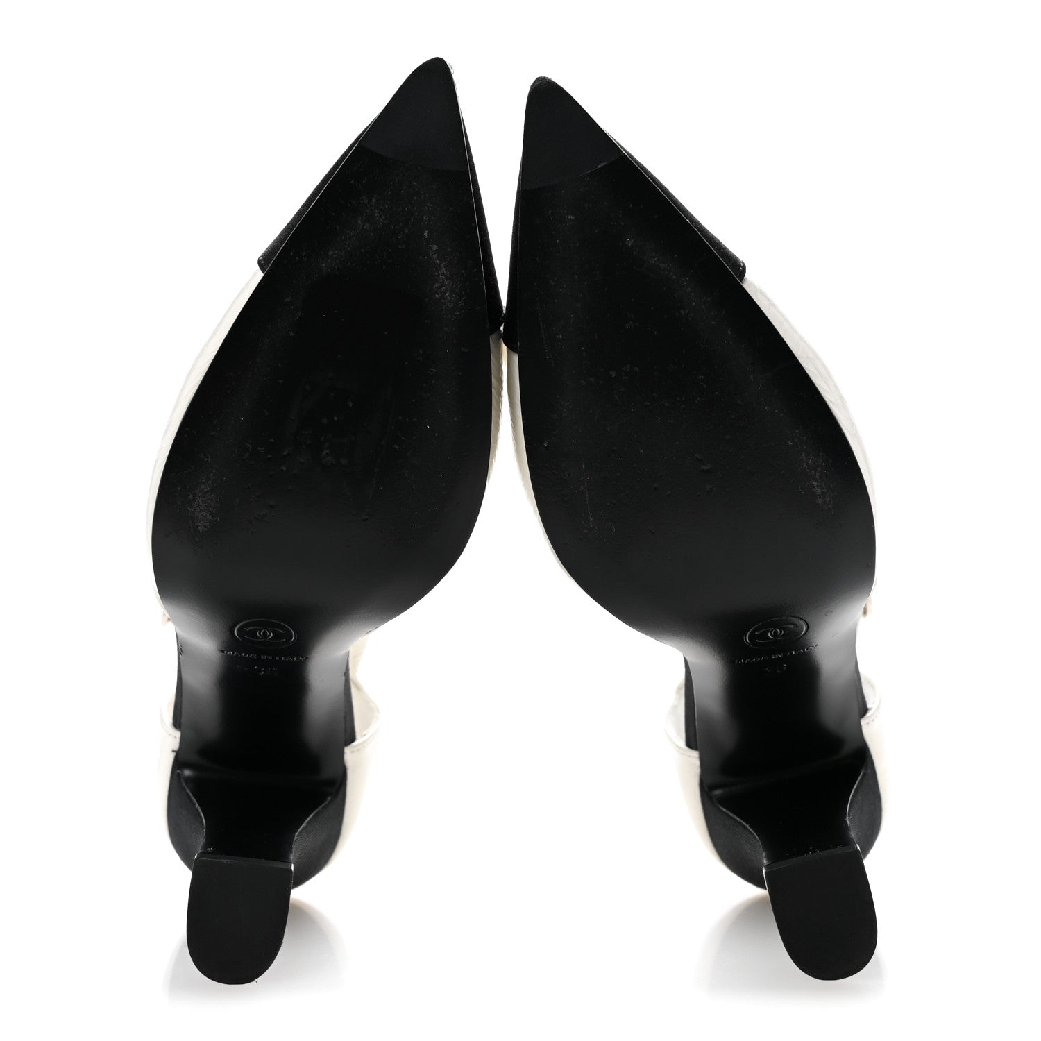 Chanel Crumpled Calfskin Satin Cap Toe CC Pumps 36 White Black 6 of 11