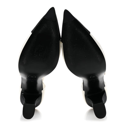 Chanel Crumpled Calfskin Satin Cap Toe CC Pumps 36 White Black 6 of 11