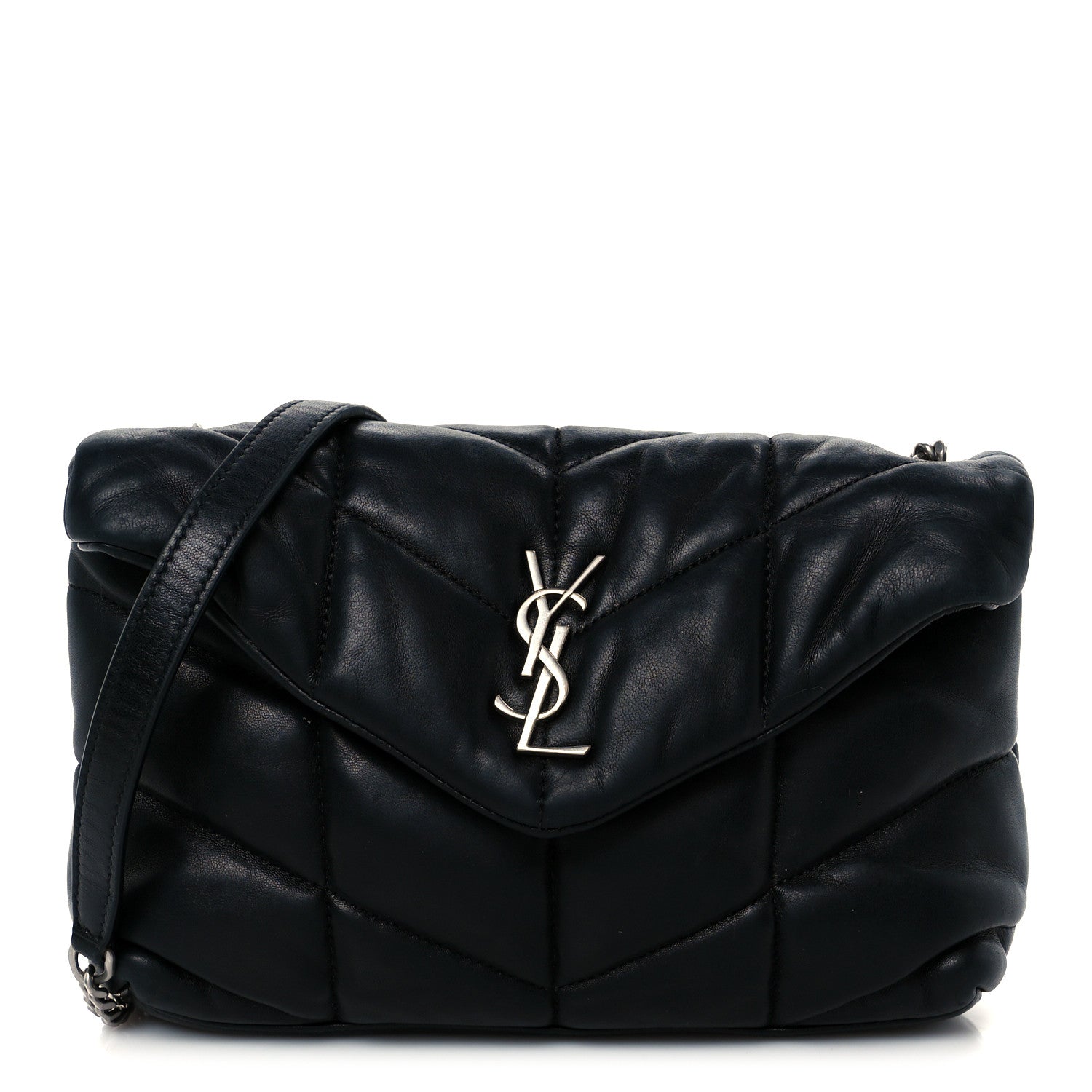 Saint Laurent Lambskin Quilted Toy Loulou Puffer Monogram Chain Satchel Black 1 of 11