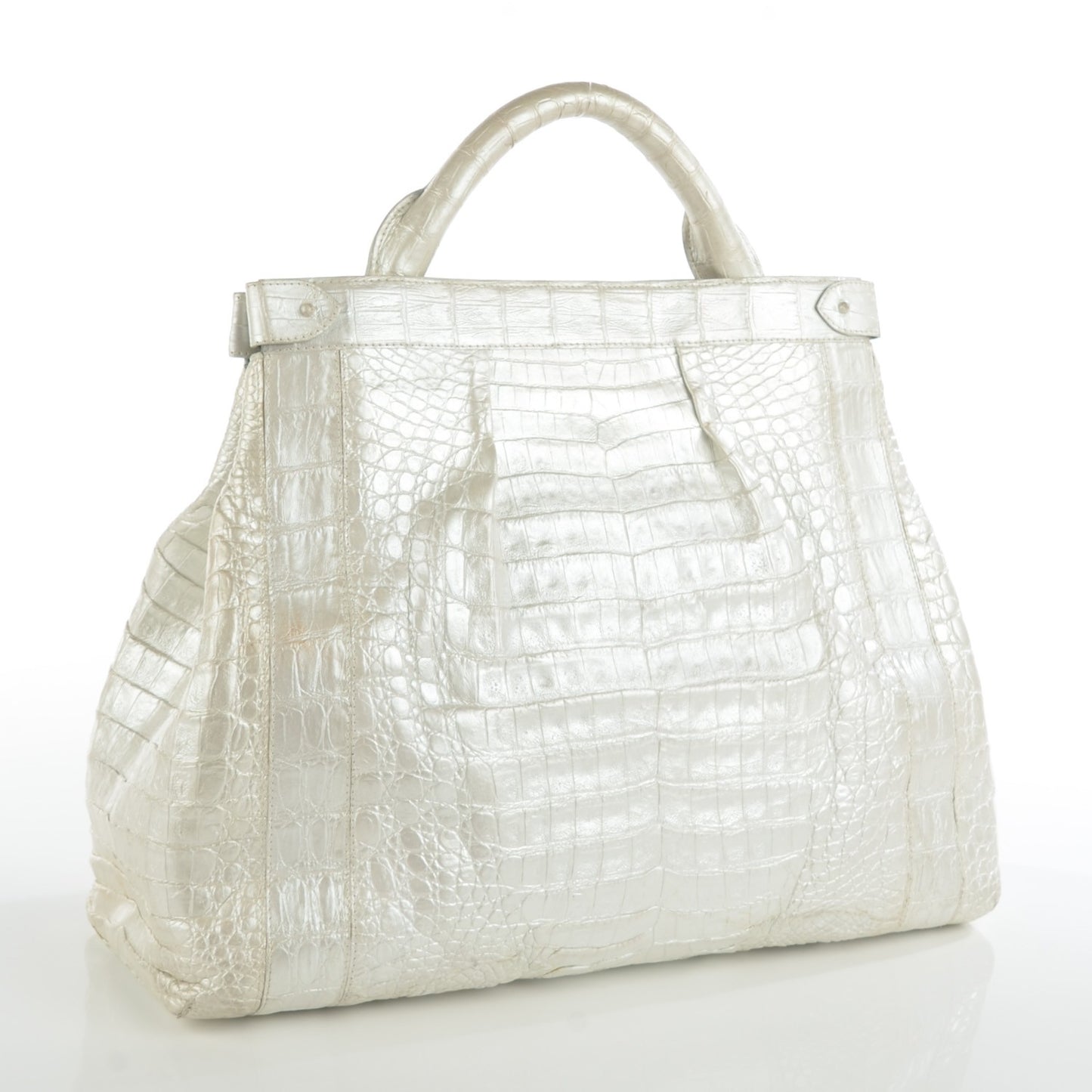 Crocodile Top Handle Bag Silver