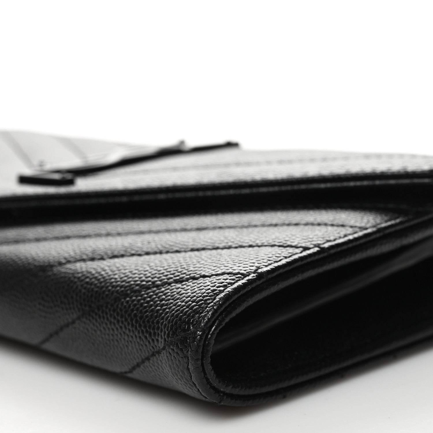 Saint Laurent Grain De Poudre Matelasse Chevron Monogram Flap Wallet Black 10 of 10