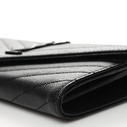 Saint Laurent Grain De Poudre Matelasse Chevron Monogram Flap Wallet Black 10 of 10