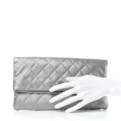 Chanel Metallic Calfskin Quilted Pixel Effect CC Beauty Clutch Silver 2 of 7