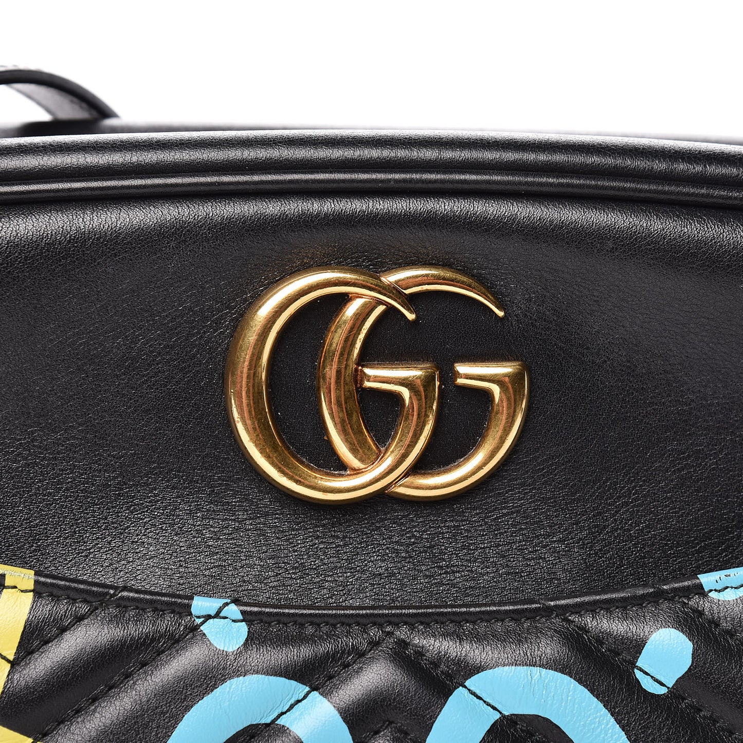 Calfskin Matelasse GucciGhost Medium GG Marmont Chain Shoulder Bag Black New Acquamarine