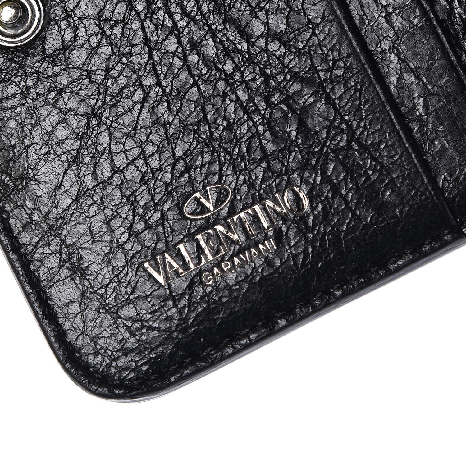 Valentino Garavani Craquele Nappa Rockstud Spike Compact Zip Around Wallet Black 6 of 9
