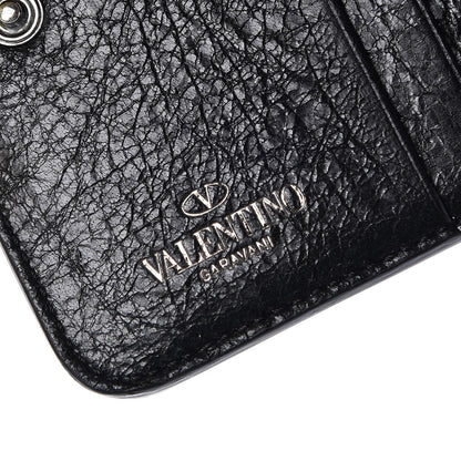 Valentino Garavani Craquele Nappa Rockstud Spike Compact Zip Around Wallet Black 6 of 9