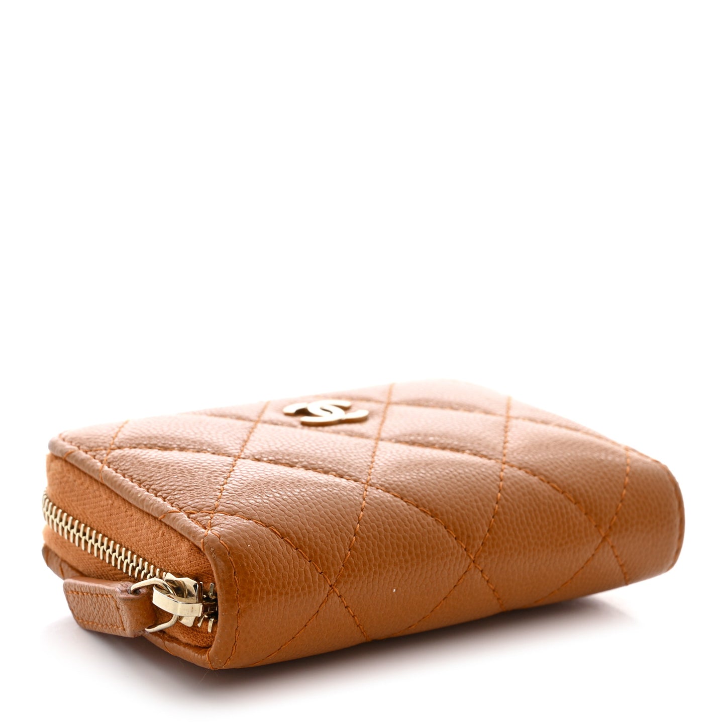 Caviar Quilted Zip Around Coin Purse Wallet Light Brown