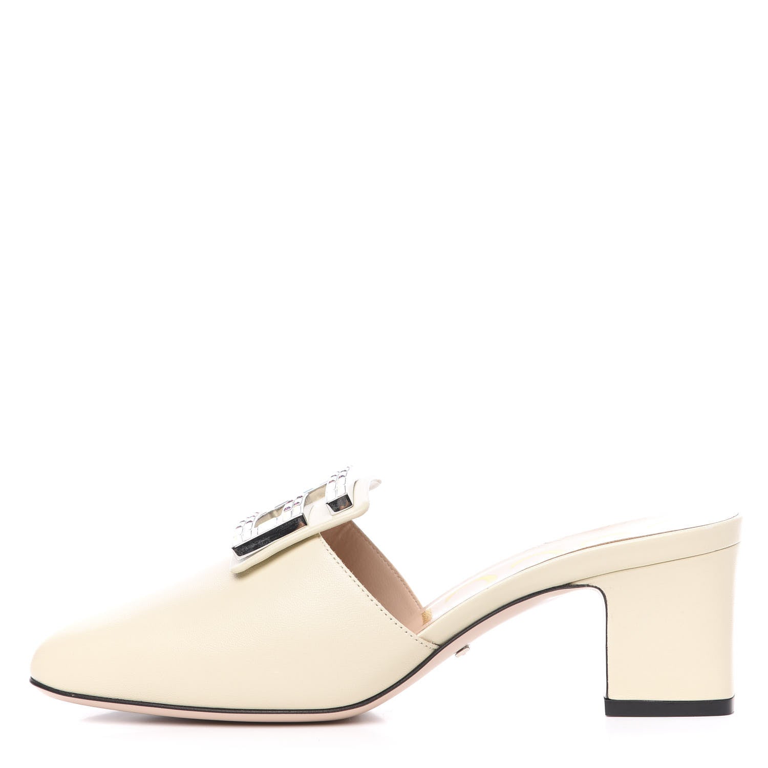 Gucci Malaga Kid Crystal Square G Madelyn Mules 37.5 Vintage White 1 of 9