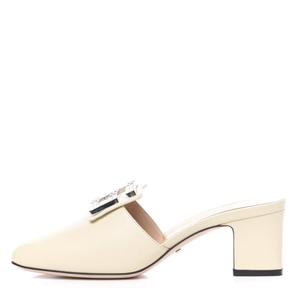 Gucci Malaga Kid Crystal Square G Madelyn Mules 37.5 Vintage White 1 of 9
