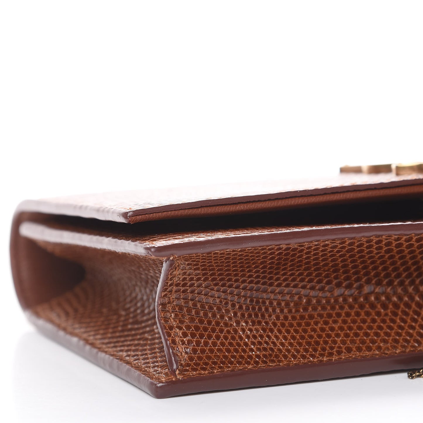 Lizard Kate Monogram Tassel Chain Wallet Cognac