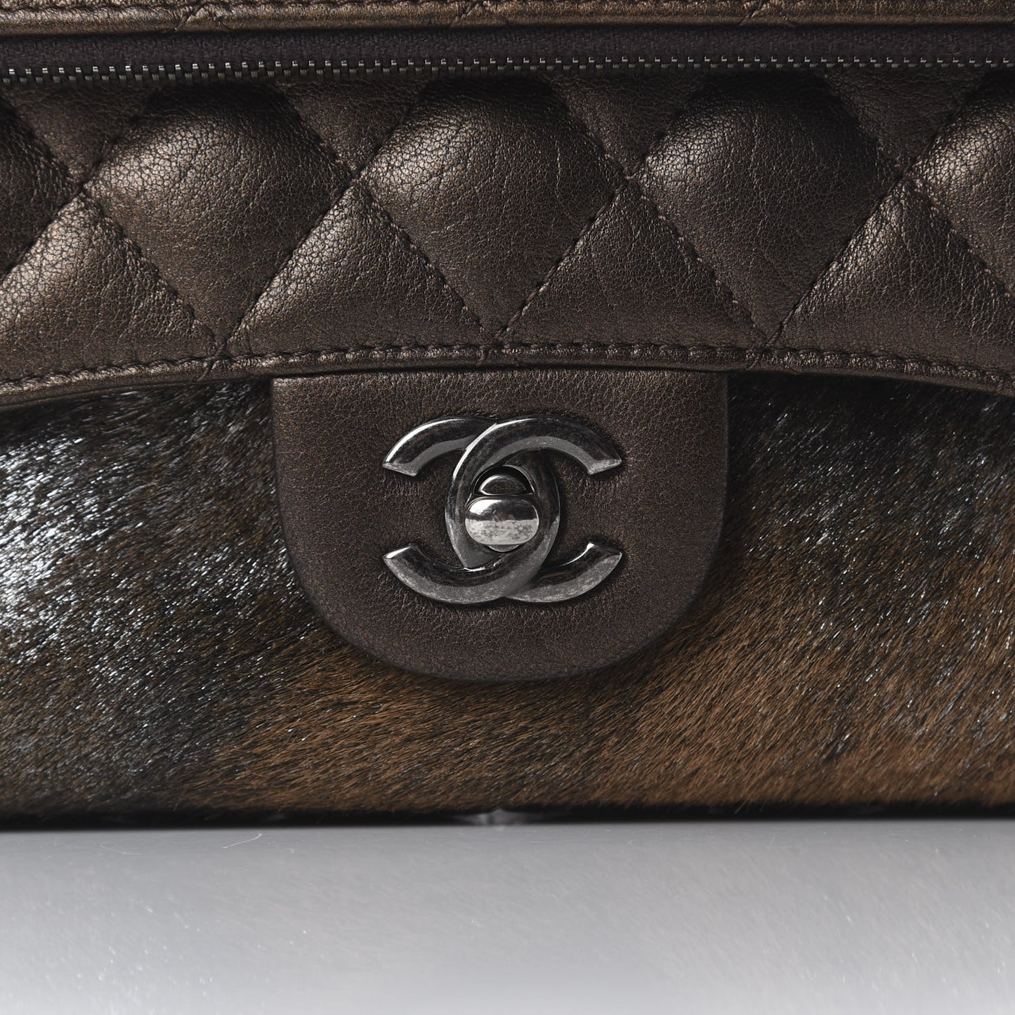 Metallic Lambskin Pony Hair Quilted Jumbo Multi Bag Bronze