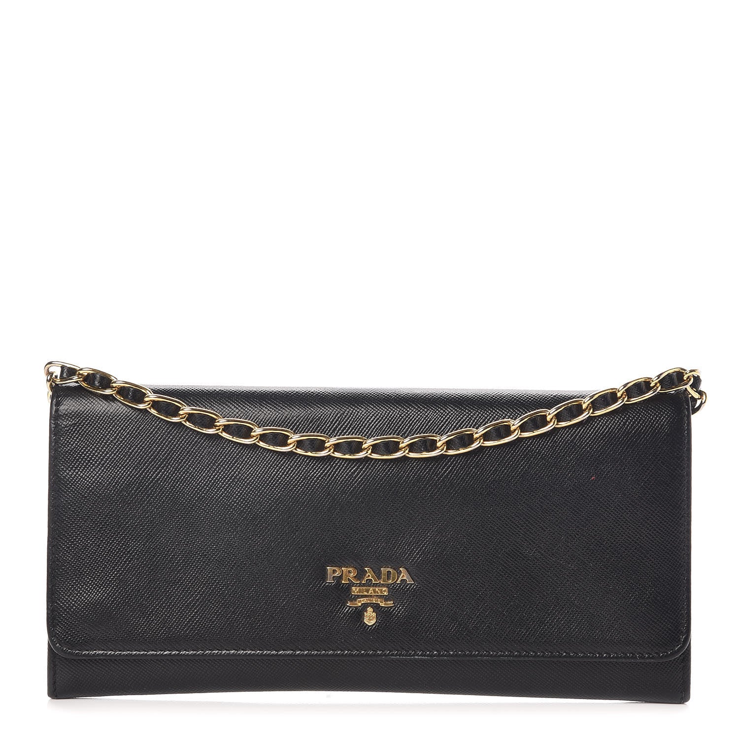 Prada Saffiano Metal Oro Chain Wallet Black 1 of 8