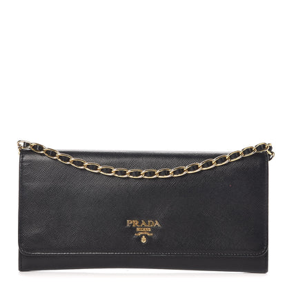 Prada Saffiano Metal Oro Chain Wallet Black 1 of 8