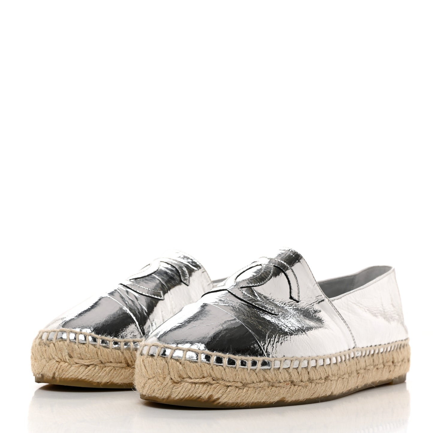 Laminated Goatskin CC Espadrilles 39 Silver