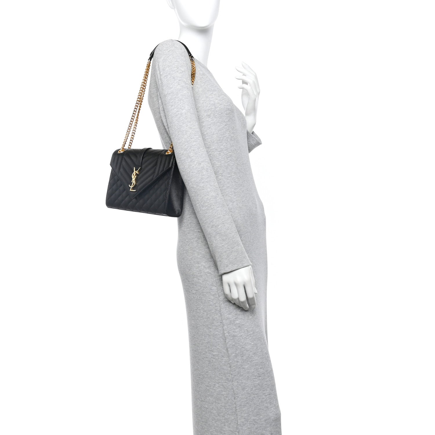 Saint Laurent Grain De Poudre Textured Mixed Matelasse Triquilt Medium Monogram Satchel Black 2 of 11