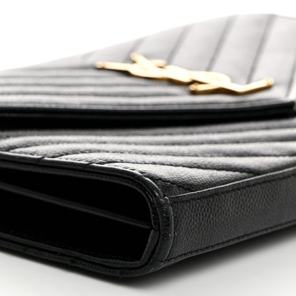 Saint Laurent Grain De Poudre Matelasse Chevron Monogram Chain Wallet Black 8 of 9