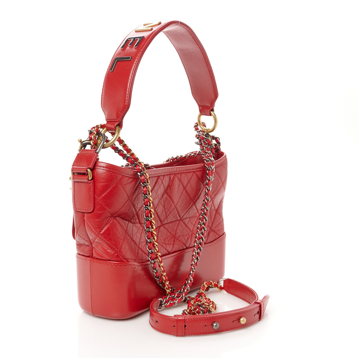 Chanel Aged Calfskin Quilted Medium Gabrielle Logo Hobo Red 3 of 11