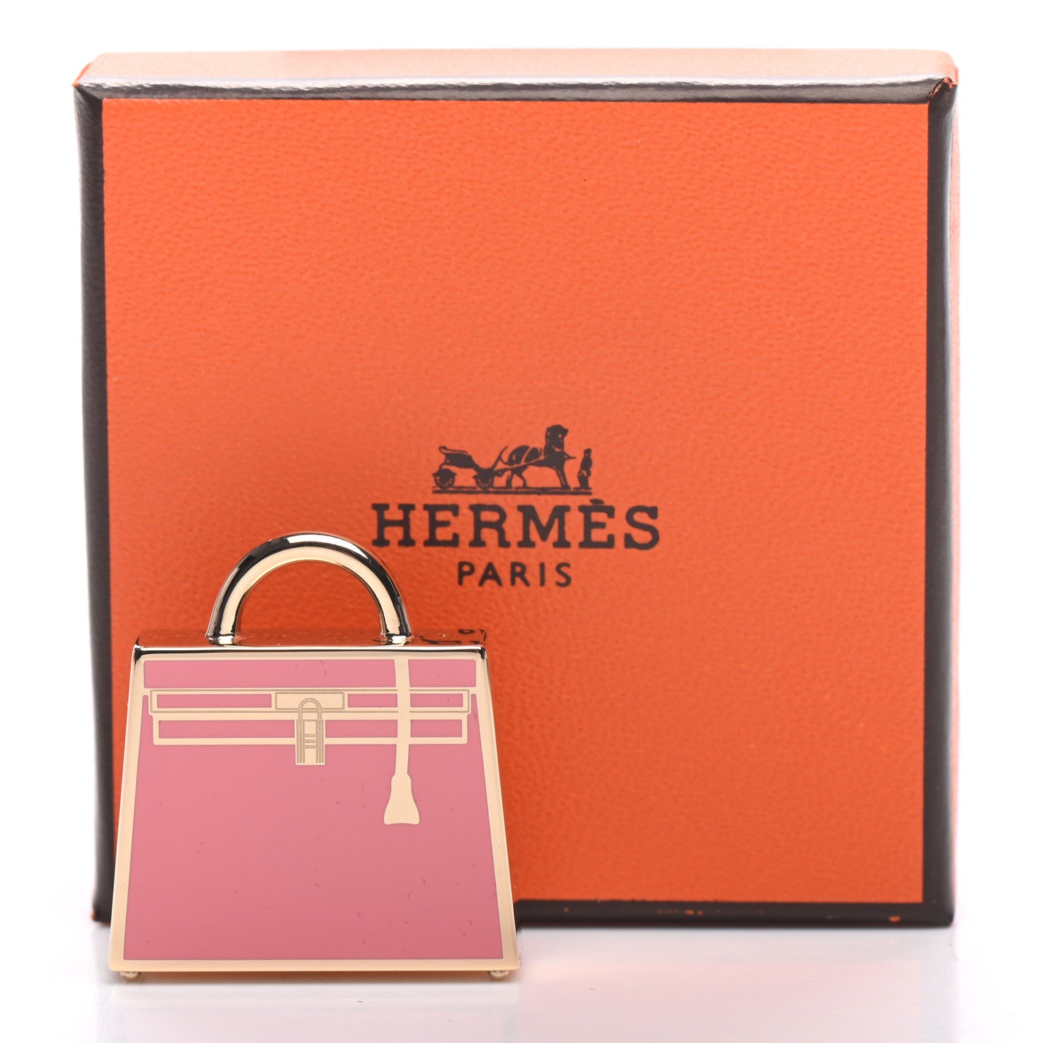 Hermes Metal Lacquered Permabrass Kelly Curiosite Charm Rose Azalee 4 of 4