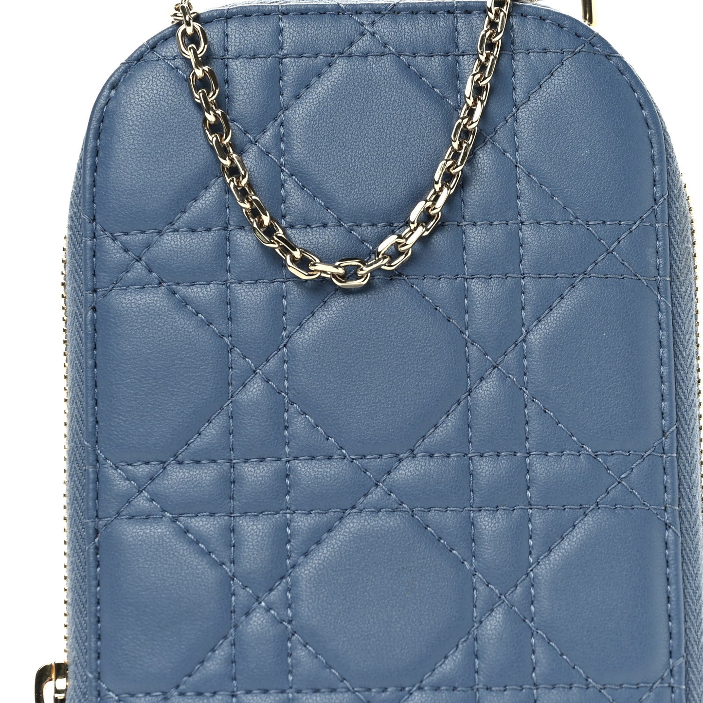Lambskin Cannage Lady Dior Phone Holder Cloud Blue