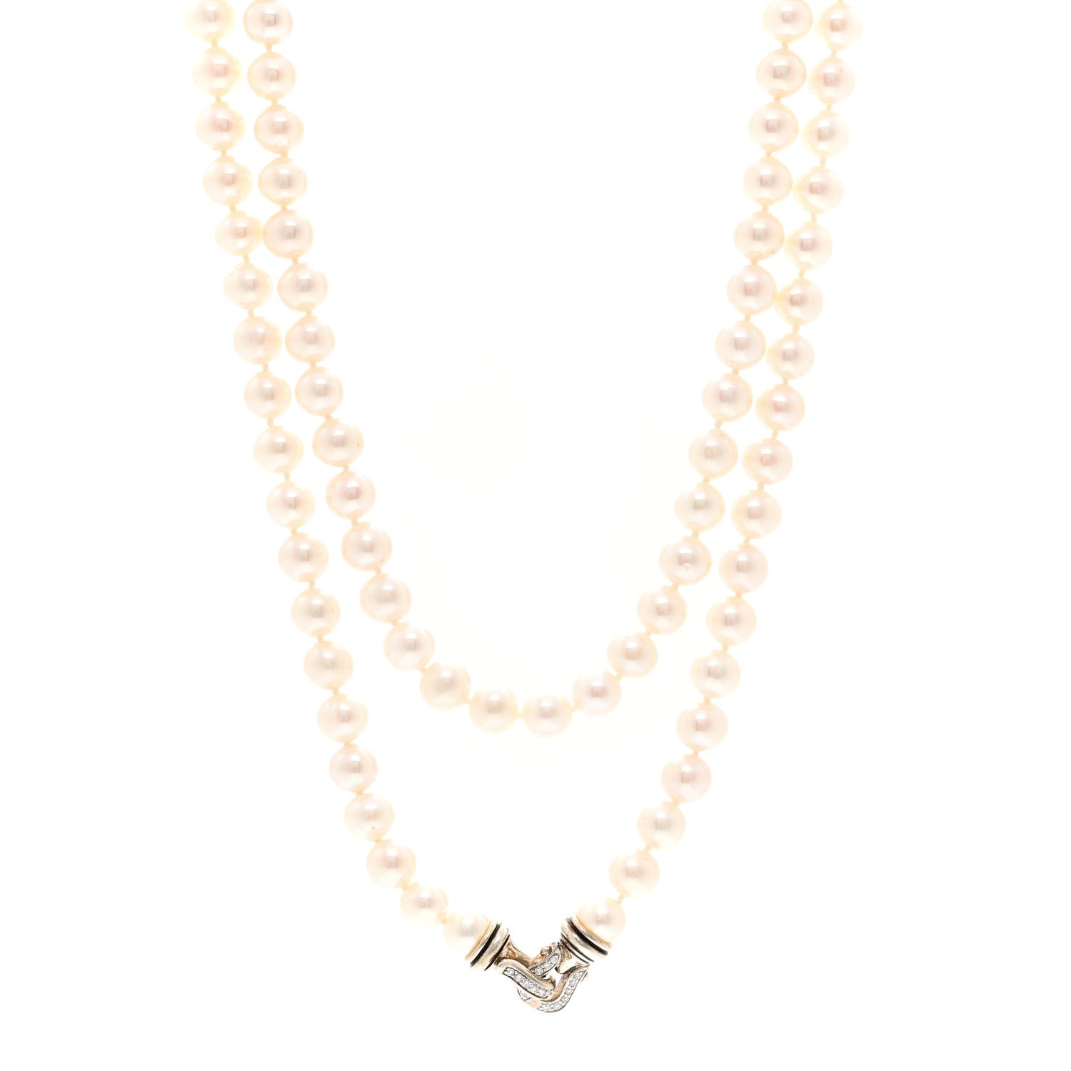 David Yurman Sterling Silver Diamond Cultured Freshwater Pearl 8-8.5mm Buckle Necklace 36" 1 of 5