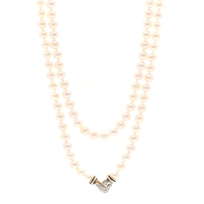 David Yurman Sterling Silver Diamond Cultured Freshwater Pearl 8-8.5mm Buckle Necklace 36" 1 of 5