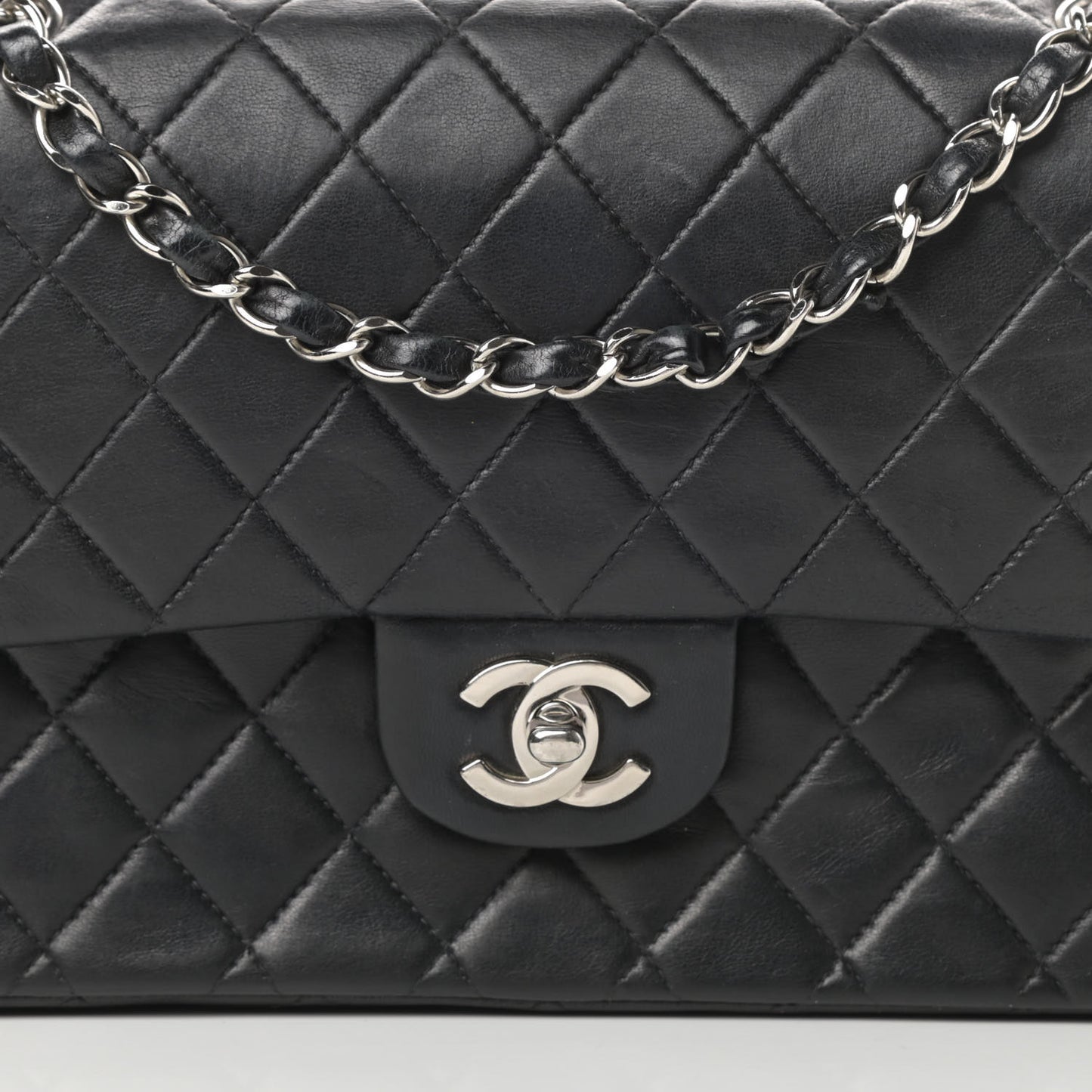 Lambskin Quilted Medium Double Flap Black