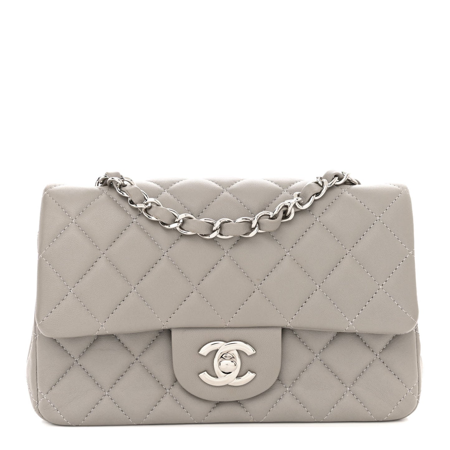 Lambskin Quilted Mini Rectangular Flap Grey