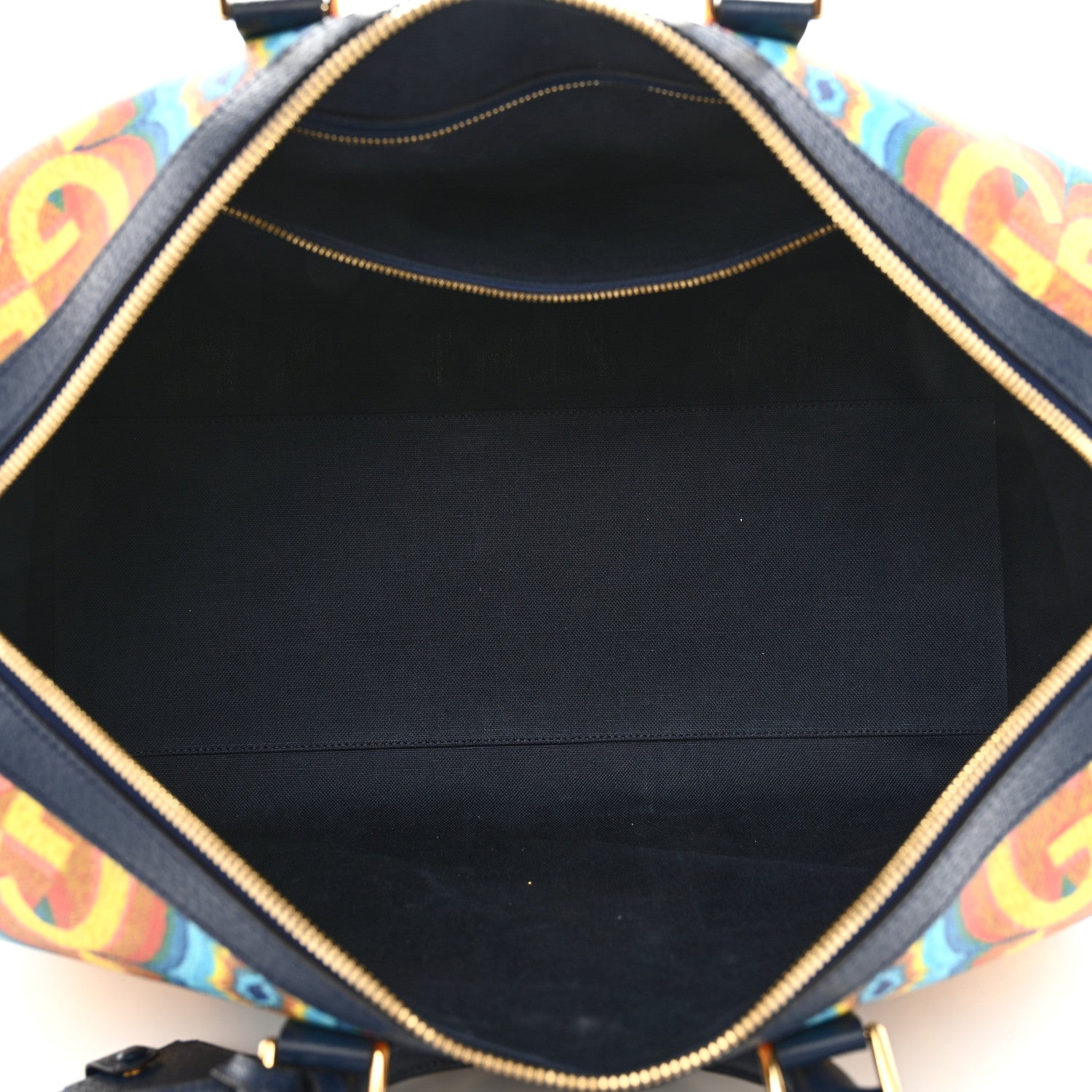 Gucci GG Supreme Kaleidoscope Calfskin Script Logo Gucci 100 Carry-On Duffle Bag Blue Orange Multicolor Blue Agata 12 of 16