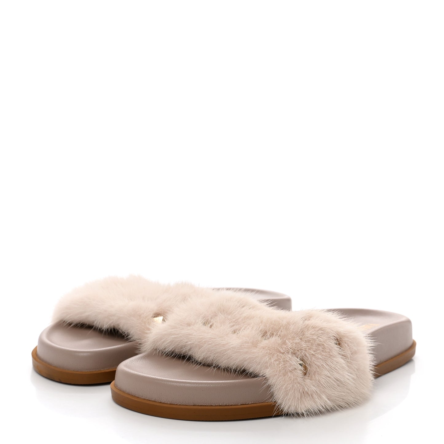 Mink Fur Rockstud Slide Sandals 36.5 Vapeur