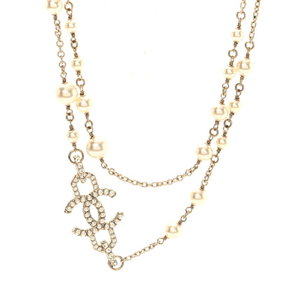 Chanel Pearl Crystal CC Vendome Long Necklace   Golden Pearly White 1 of 5