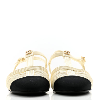 Chanel Lambskin Grosgrain Open Sandals 36.5 Ivory Black 4 of 11