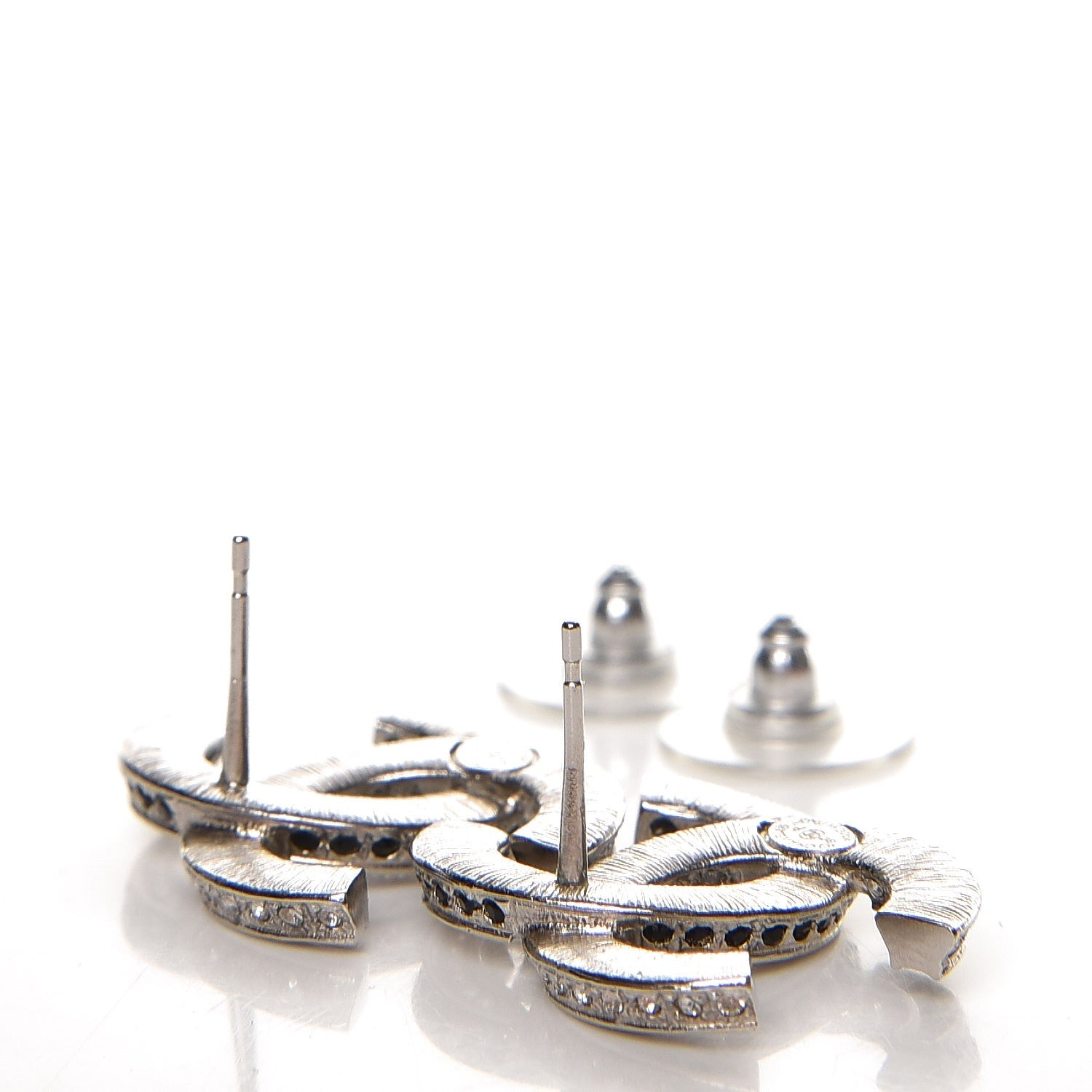 Chanel Crystal CC Earrings Silver Black 3 of 4