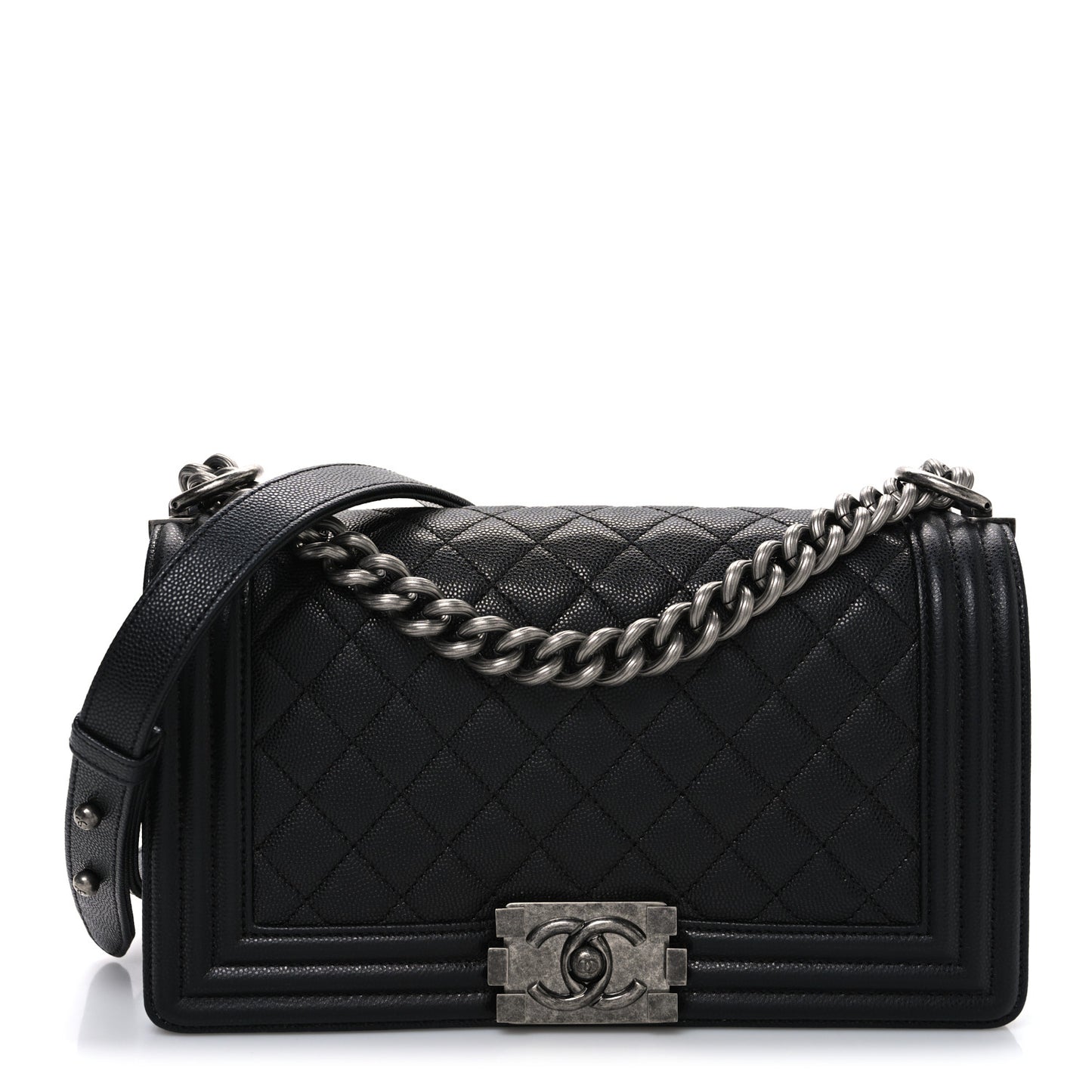 Iridescent Caviar Quilted Medium Boy Flap Black