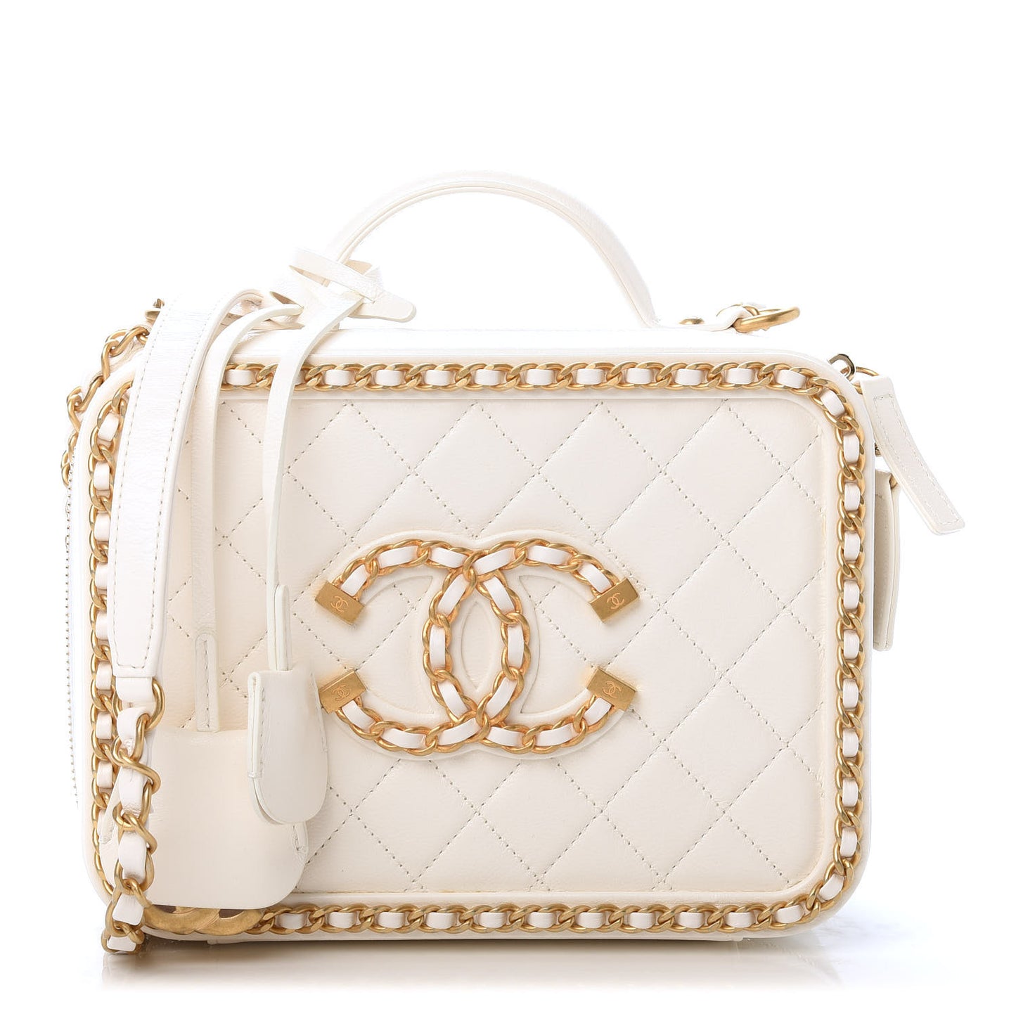 Goatskin Quilted Medium CC Filigree Vanity Case White