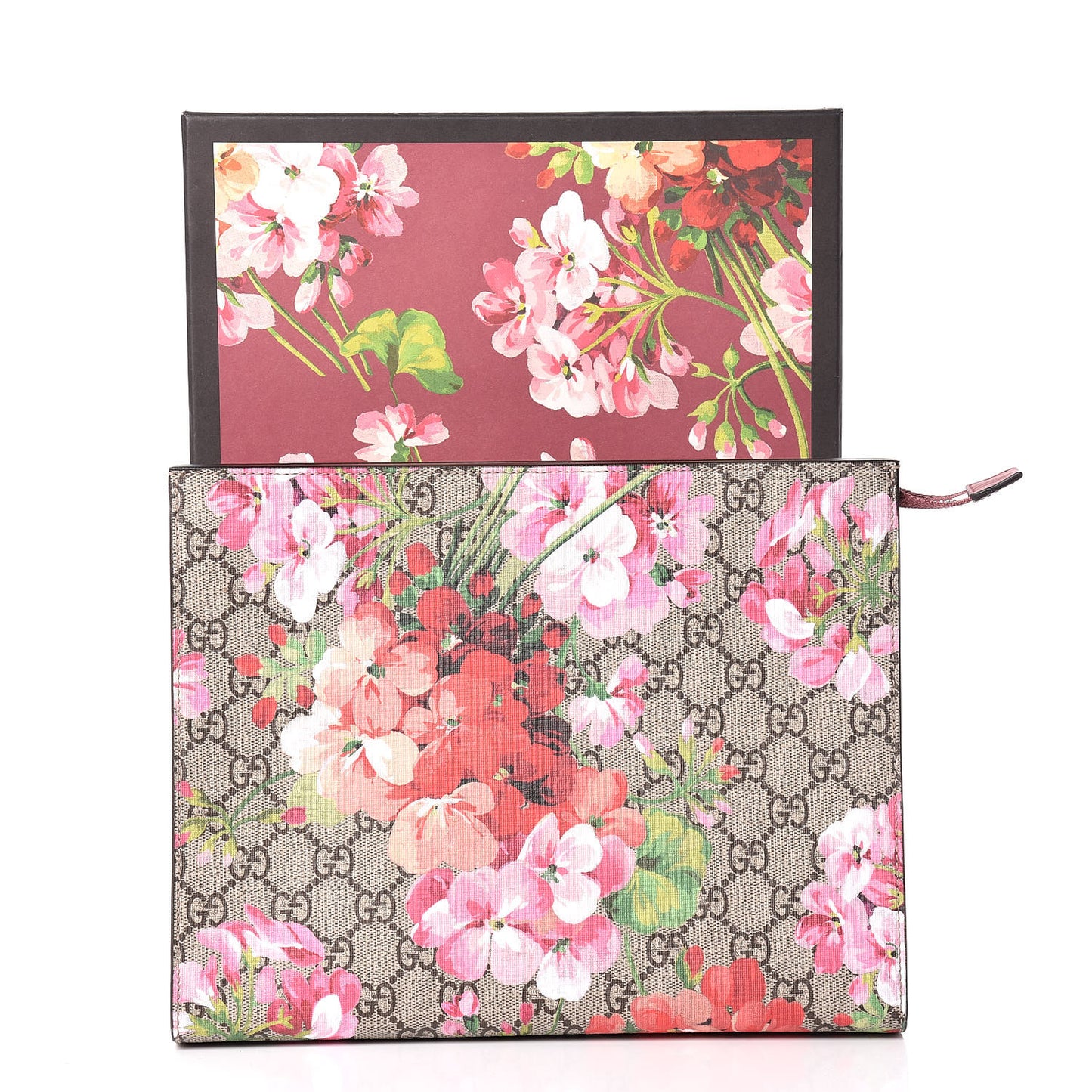 GG Supreme Monogram Blooms Large Cosmetic Case Beige Multicolor Dry Rose