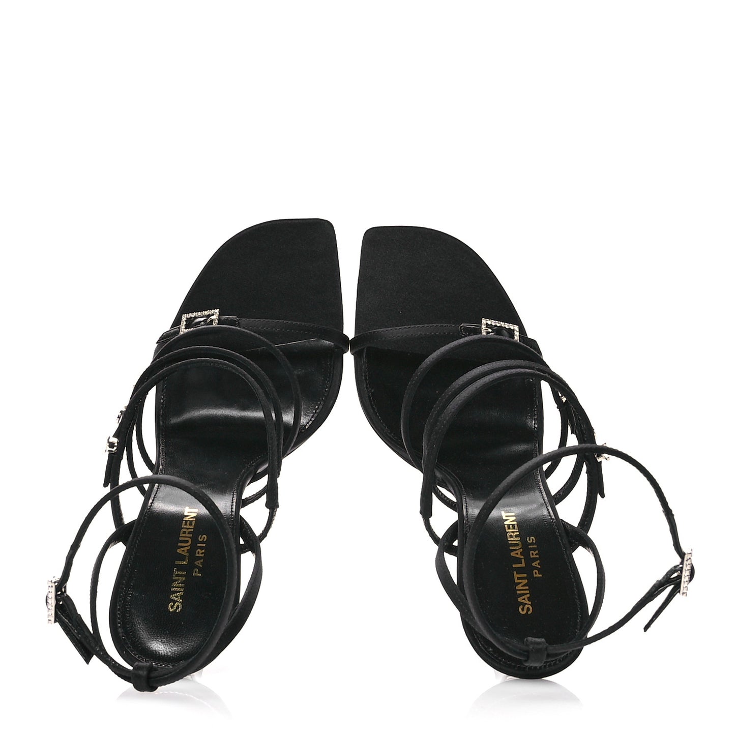 Crepe Satin Crystal Logo Jerry 110 Ankle Strap Sandals 38.5 Black